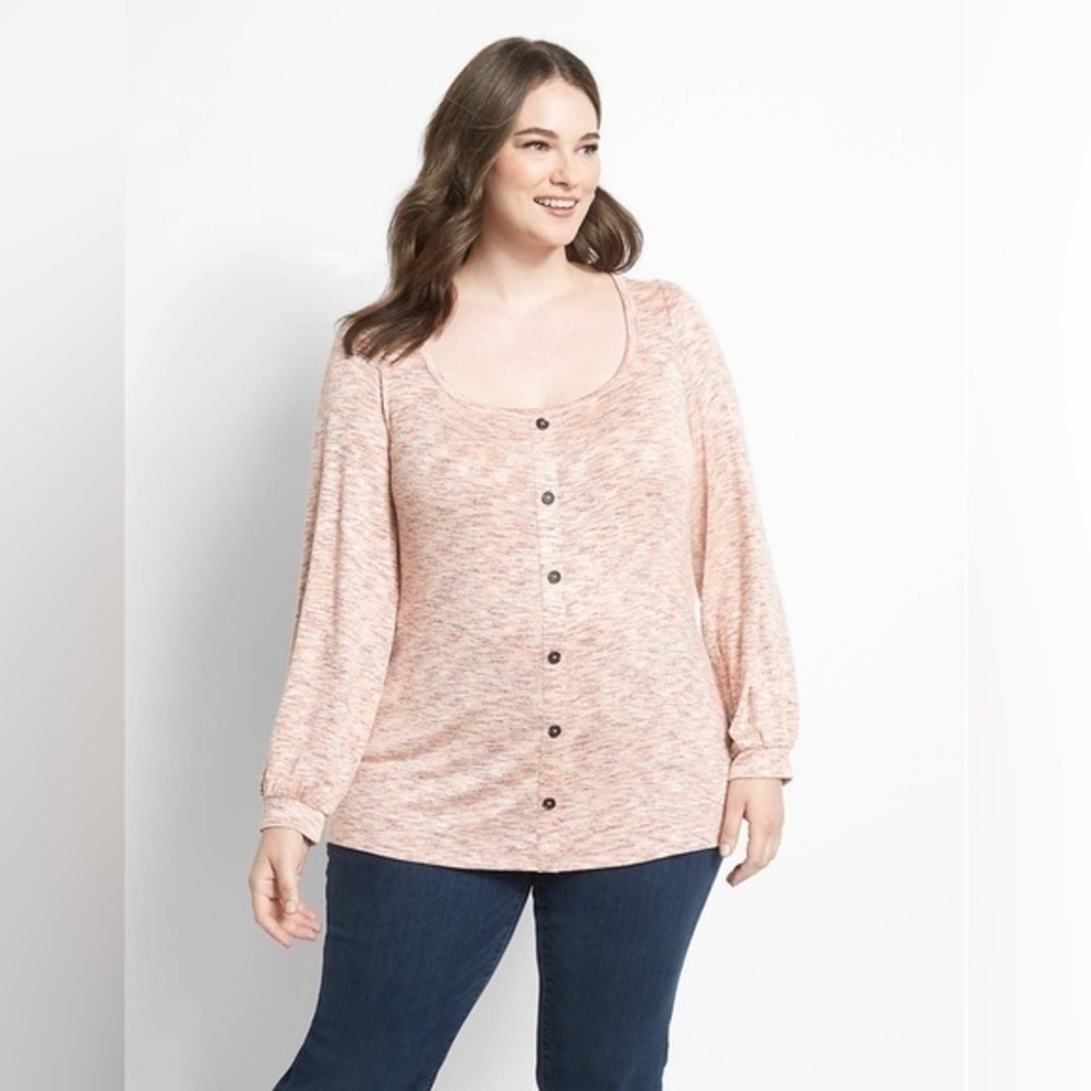 Lane Bryant Pink Square-Neck Knit Blouse